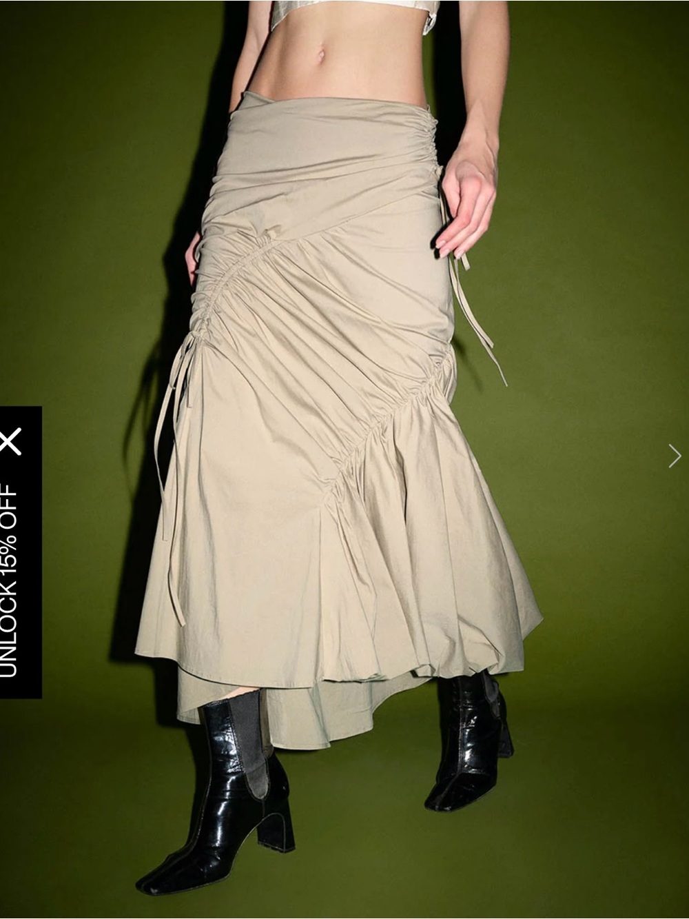 Beige Ruffle Midi Fishtail Skirt